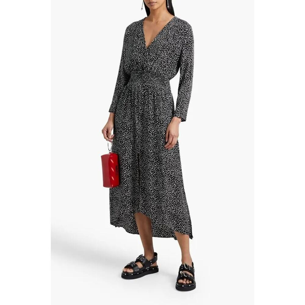 Maje Dress Womens Small‎ 36 Midi Printed Cupro Blend Crepe de Chine Long Sleeve